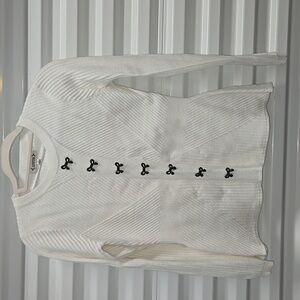 Nanette Lepore Peplum Sweater Top with Bow Buttons Size Small Ivory Black